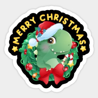 Cute Christmas Dinosaur With Santa Hat Sticker